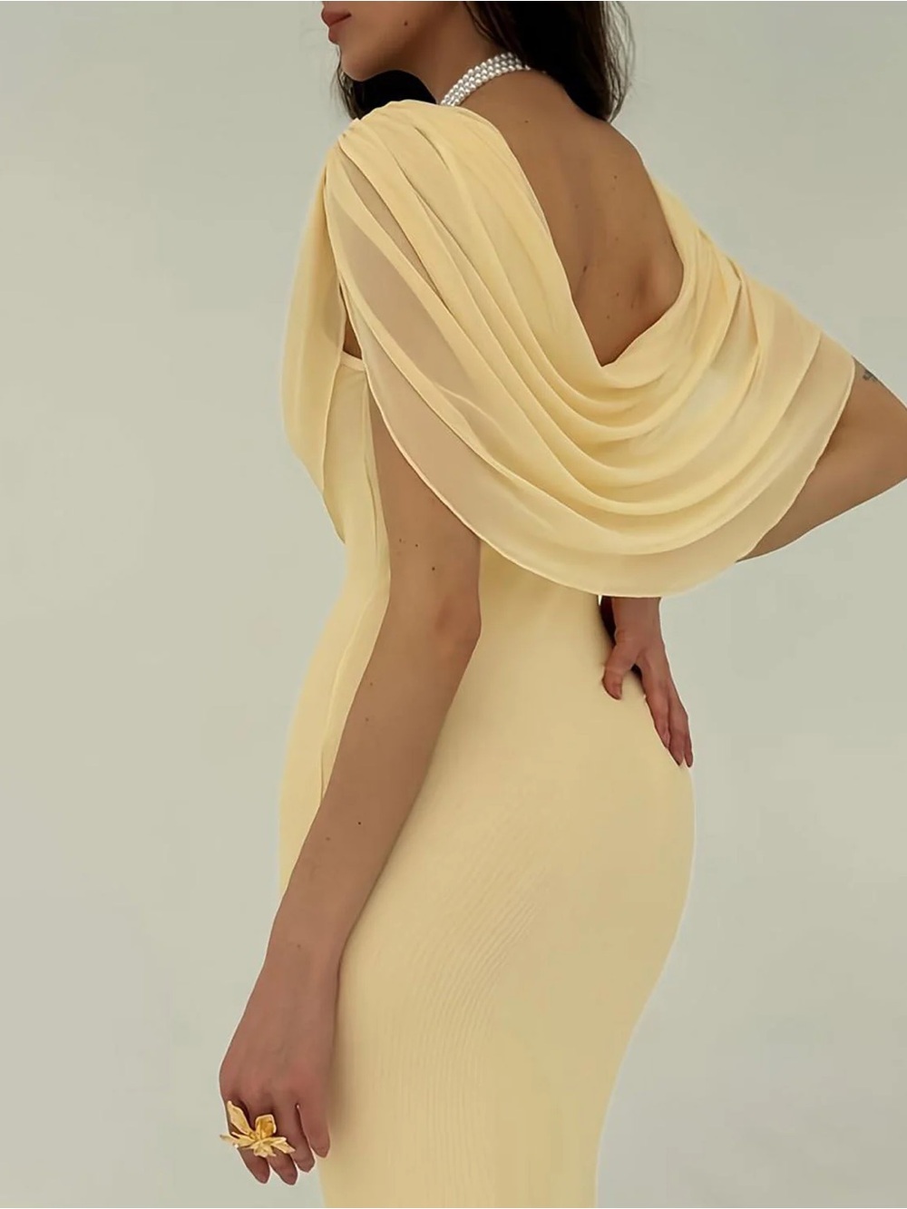 RIHOAS Pale Yellow Draped Sheath Wedding Dress - Picture 4 of 4